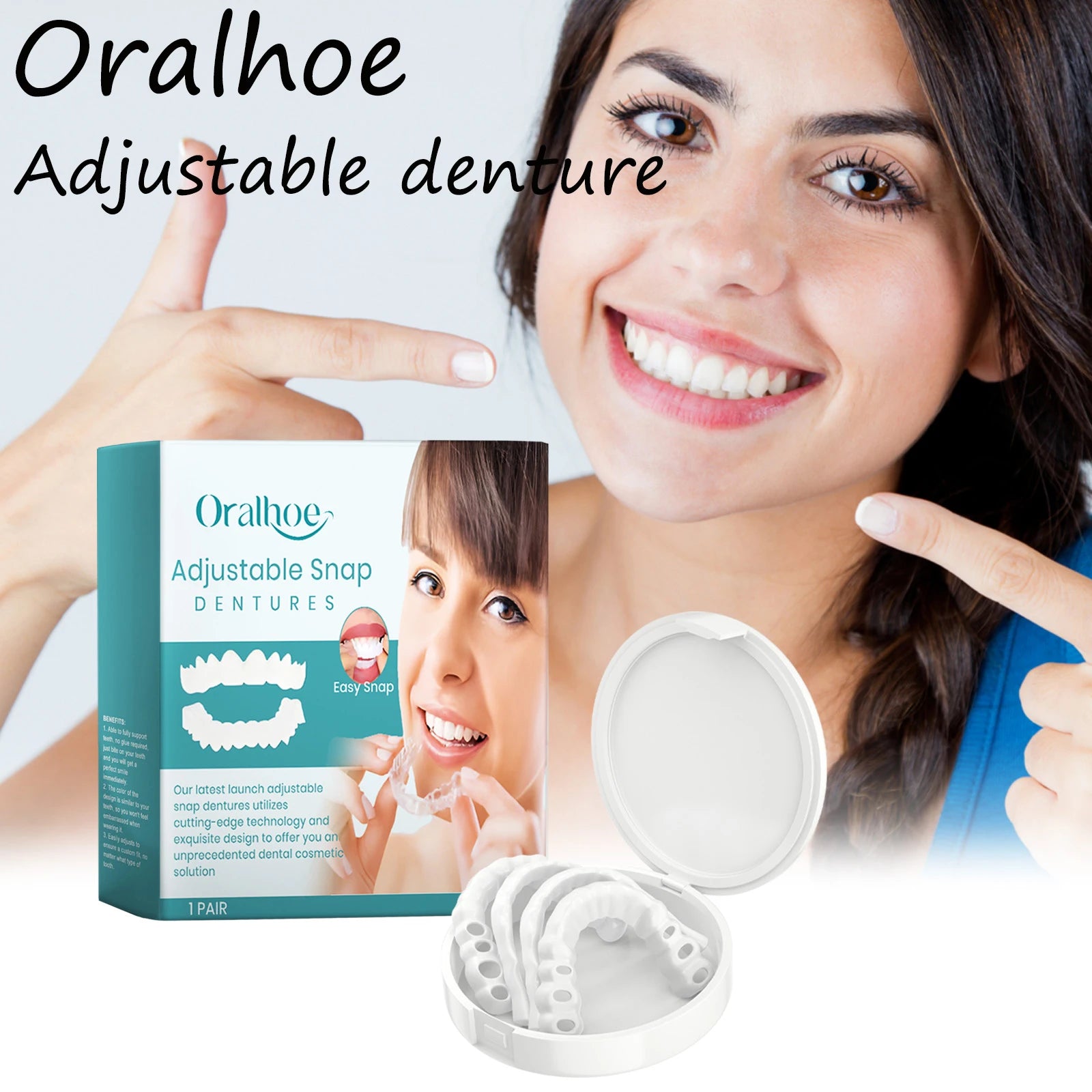 Oralhoe Perfect Fit Dentures Upper Lower Jaw Denture Adjustable Snap On Silicone Denture Oral Care Instant Smile Veneers Teeth