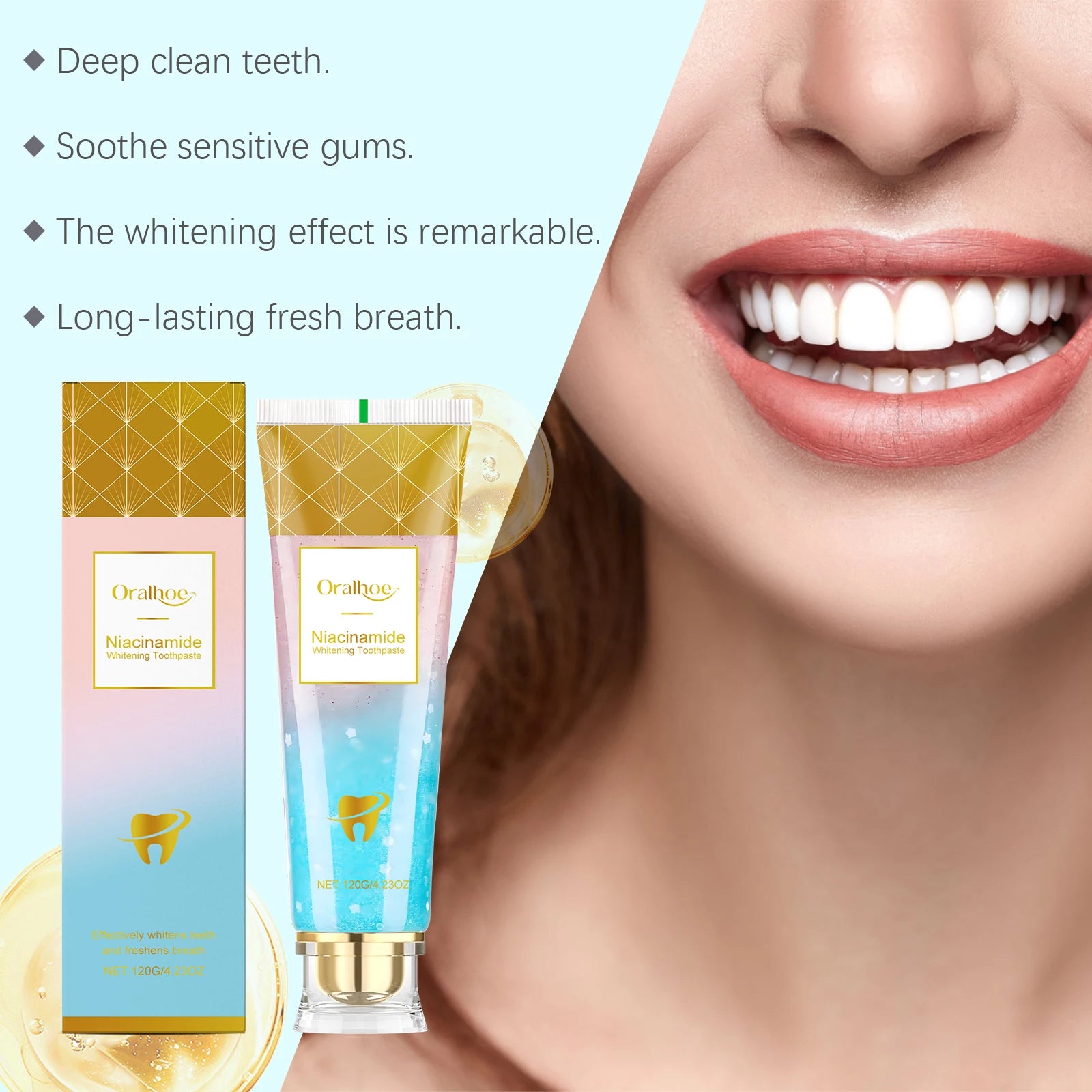 Oralhoe Niacinamide Toothpaste Remove Plaque Gentle Soothing Gum Stains Brightening Teeth Oral Deodorant Mint Dental Cleaning