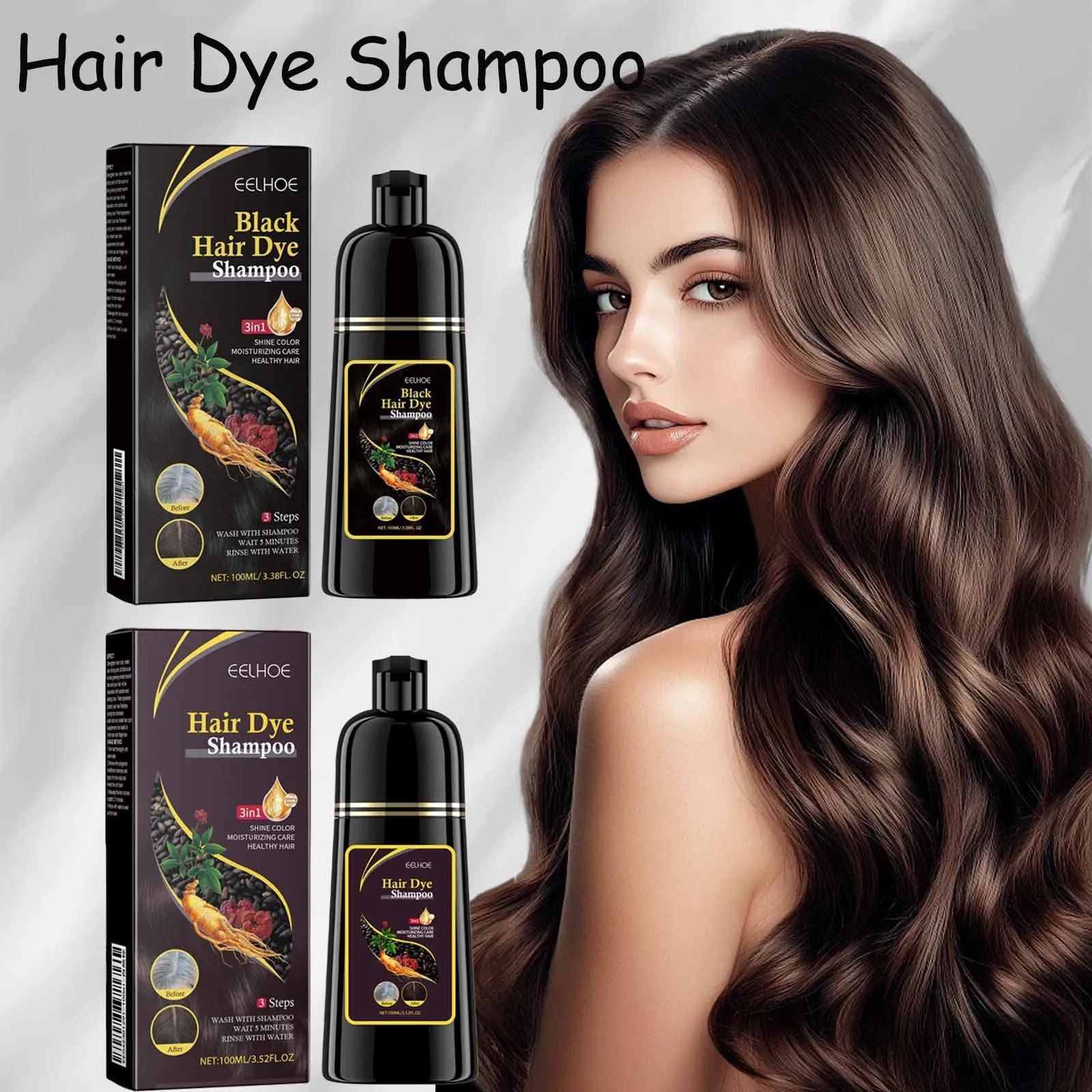 Eelhoe 100ml Hair Dye Shampoo 3 In 1 Black Brown Herbal Instant Coloring Gray White Hair Cover Nourish Care Hair Dyeing Shampoo