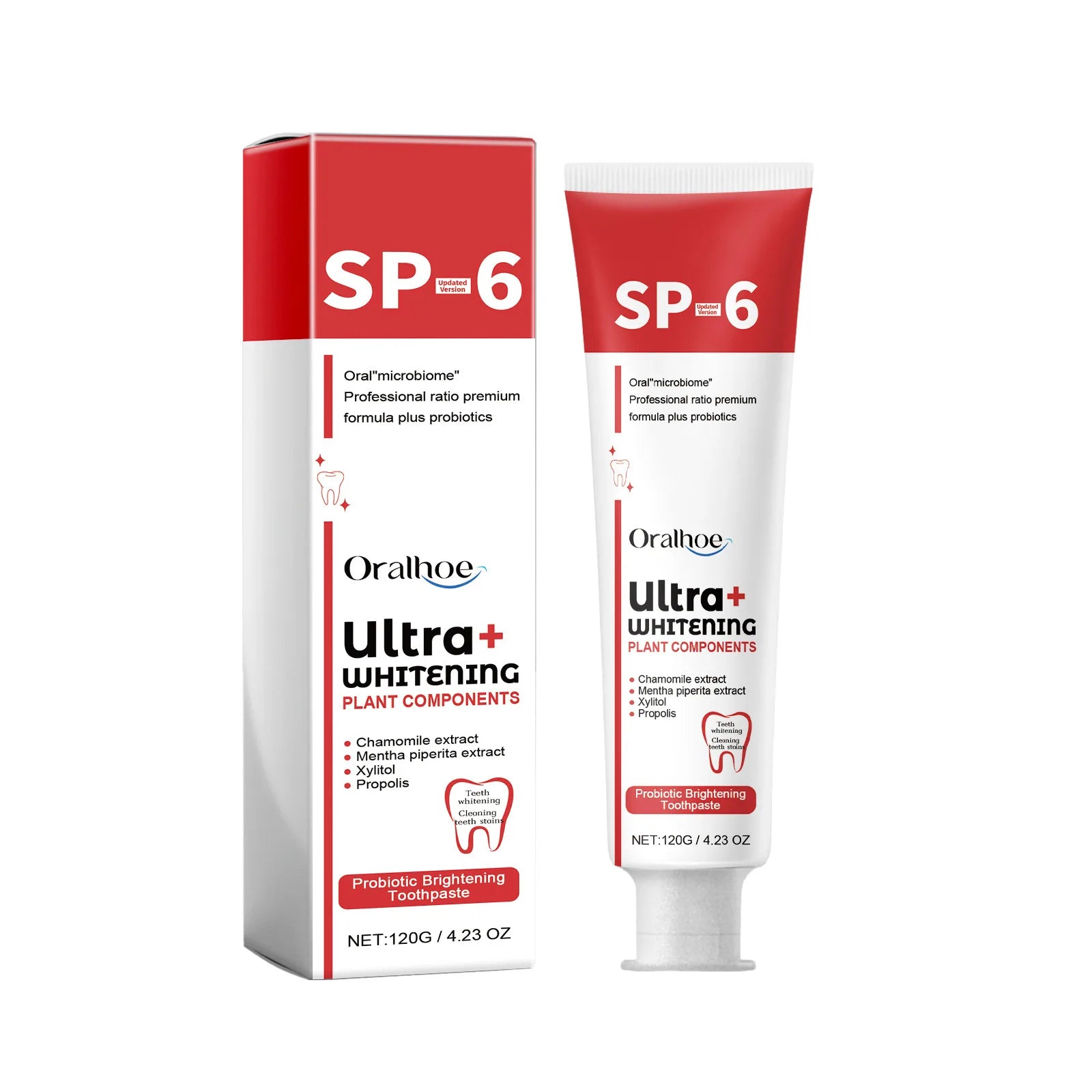 Oralhoe 120g Sp6 Probiotic Brightening Toothpaste Oral Hygiene Clean Fresh Breath Odor Stain Remove Ultra Whitening Toothpaste