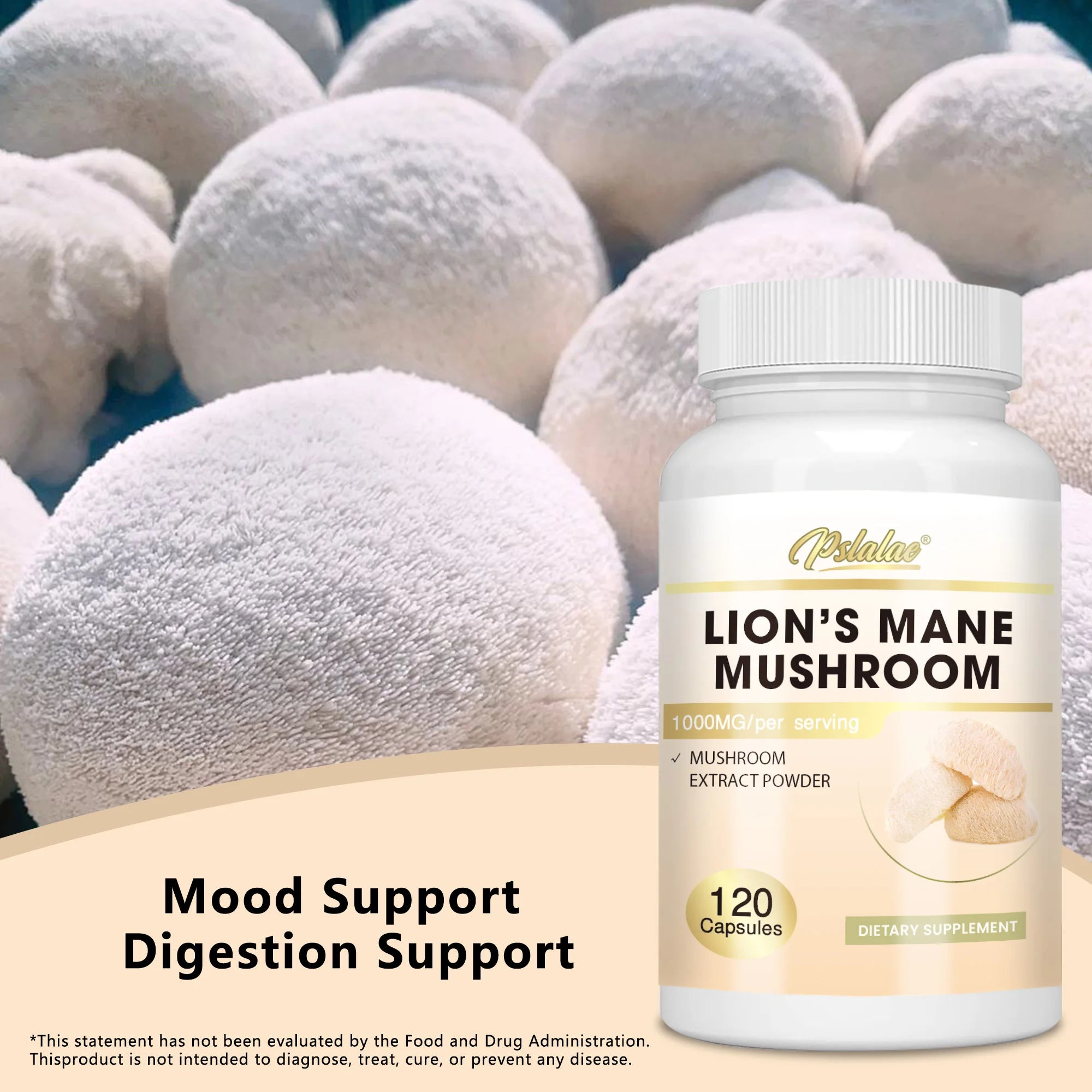 Lion's Mane Mushroom Capsules - Strengthens The Brain, Memory and Cognition, Improves Mood and Sleep Quality - 120 Capsules