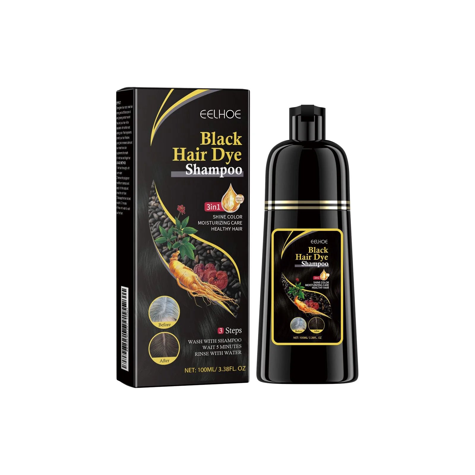 Eelhoe 100ml Hair Dye Shampoo 3 In 1 Black Brown Herbal Instant Coloring Gray White Hair Cover Nourish Care Hair Dyeing Shampoo