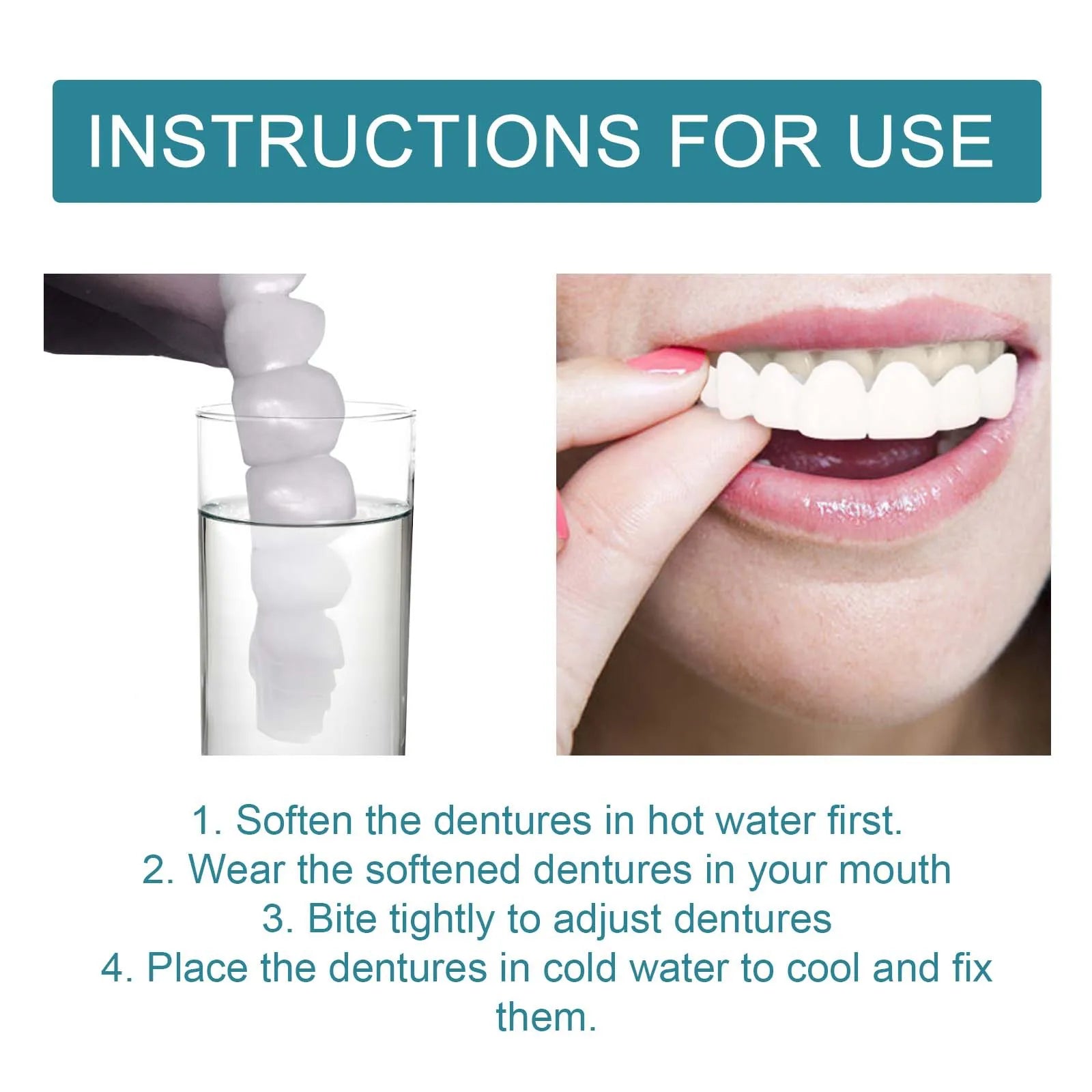 Eelhoe 1pair Instant Perfect Fit Fake Teeth Cover Snap On Whiten Tooth Temporary Perfect Smile Adjustable Dentures Teeth Set