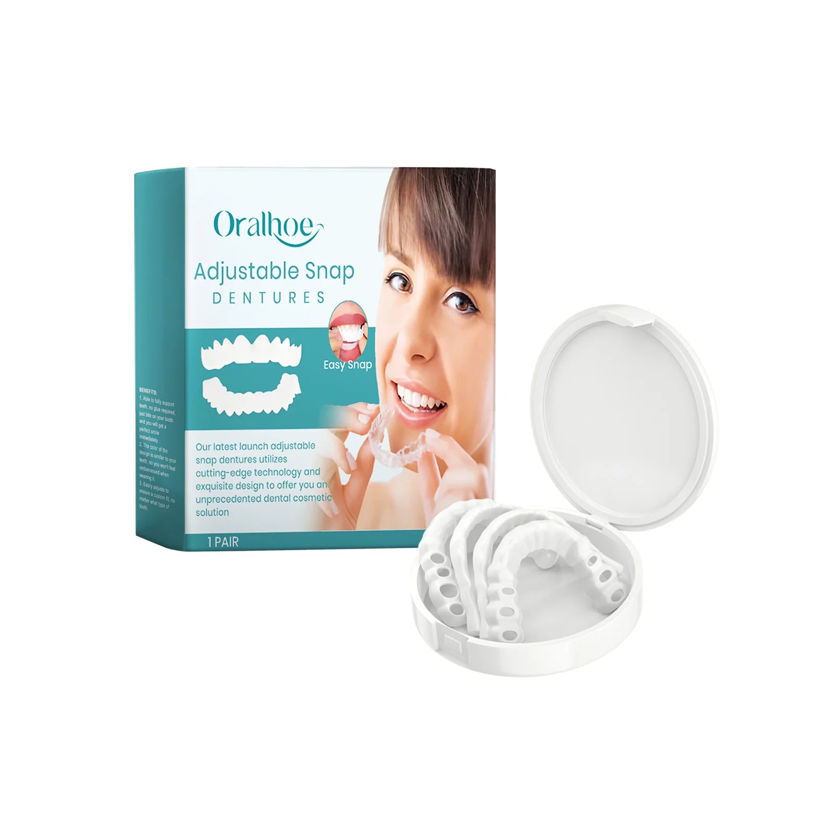 Oralhoe Perfect Fit Dentures Upper Lower Jaw Denture Adjustable Snap On Silicone Denture Oral Care Instant Smile Veneers Teeth