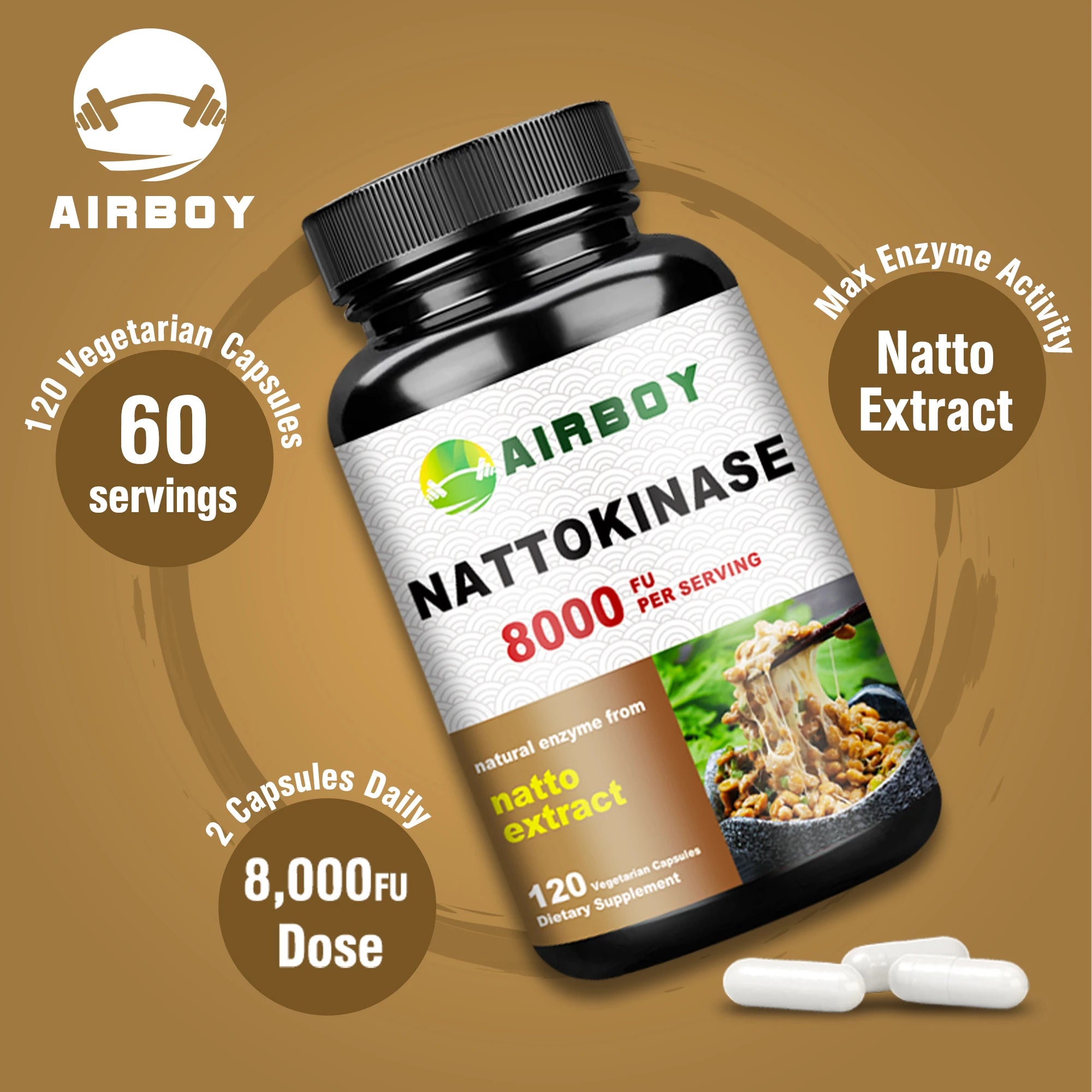 Nattokinase Supplement - Promotes Blood Circulation, Heart and Blood Vessel Health - 120 Capsules