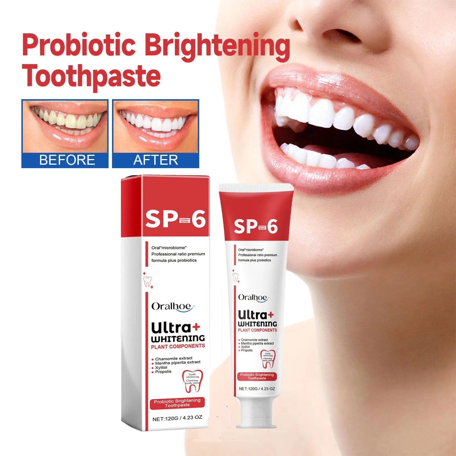 Oralhoe 120g Sp6 Probiotic Brightening Toothpaste Oral Hygiene Clean Fresh Breath Odor Stain Remove Ultra Whitening Toothpaste