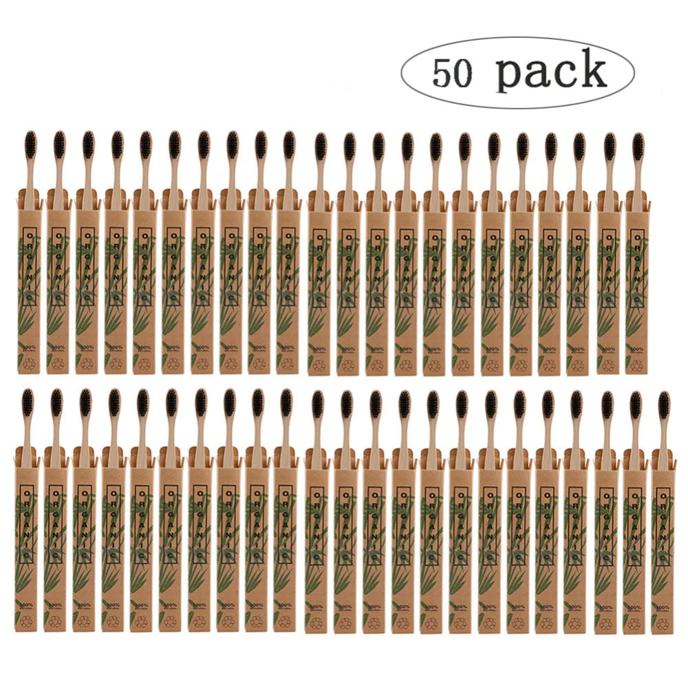 50pcs Natural Bamboo Toothbrush Wood Toothbrushes Soft Bristles Capitellum Fiber Teeth brush Eco-Friendly Oral Tooth Care