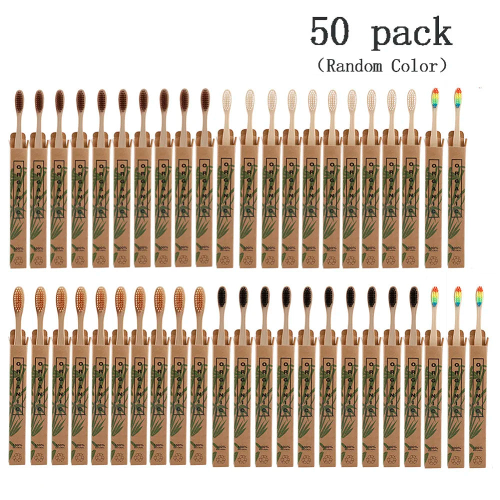 50pcs Natural Bamboo Toothbrush Wood Toothbrushes Soft Bristles Capitellum Fiber Teeth brush Eco-Friendly Oral Tooth Care