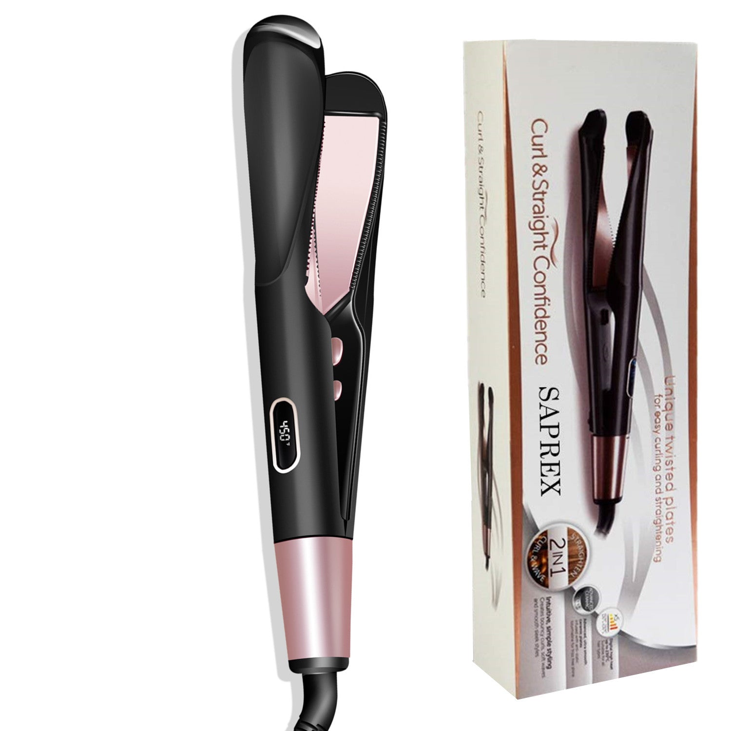 Professional Hair Straightener 2-In-1 Straight & Curler Tourmaline Ceramic Heating Plate Curling Twisted Flat Iron Hair Styling