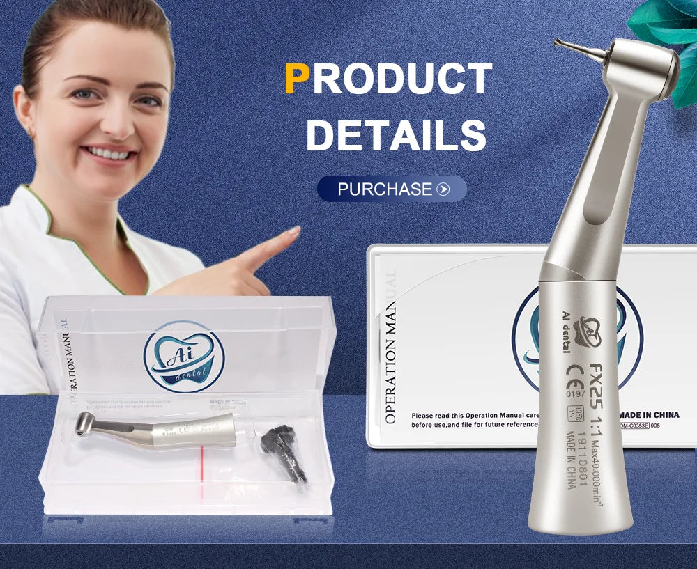 Dental supplies for dentist 1:1 contra angle handpiece FX25 external water spray handpiece non-optic compatible with air motor