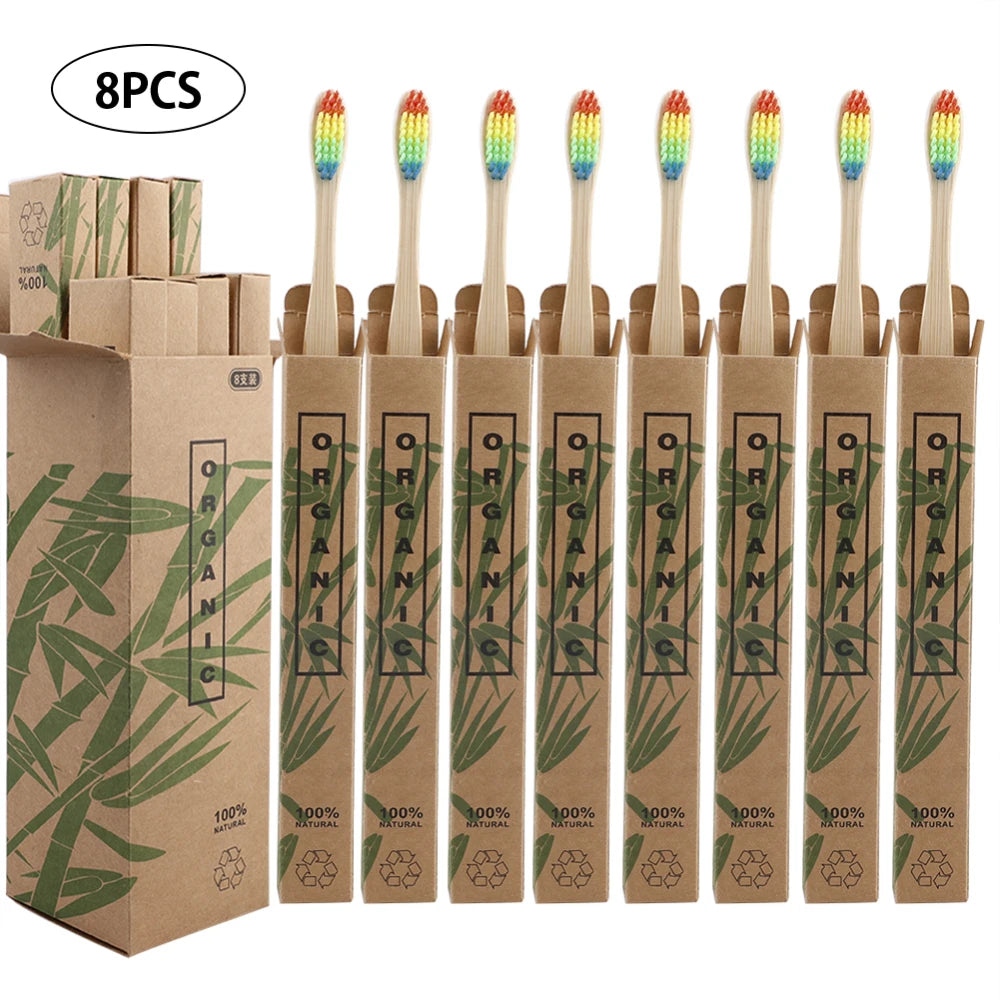 8pcs Travel Eco-friendly Bamboo Wooden Toothbrushes Bristle Oral Tooth Brush Teeth whitening Adult Oral Care