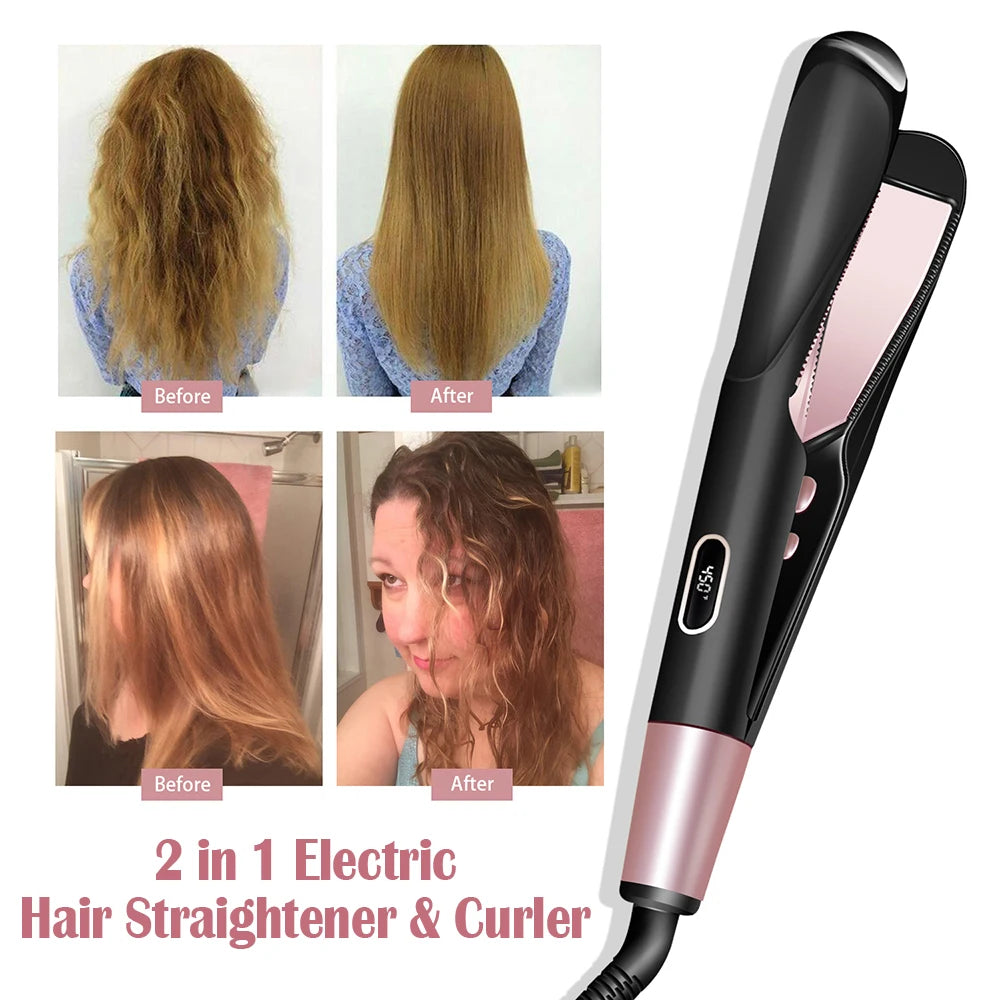 Professional Hair Straightener 2-In-1 Straight & Curler Tourmaline Ceramic Heating Plate Curling Twisted Flat Iron Hair Styling