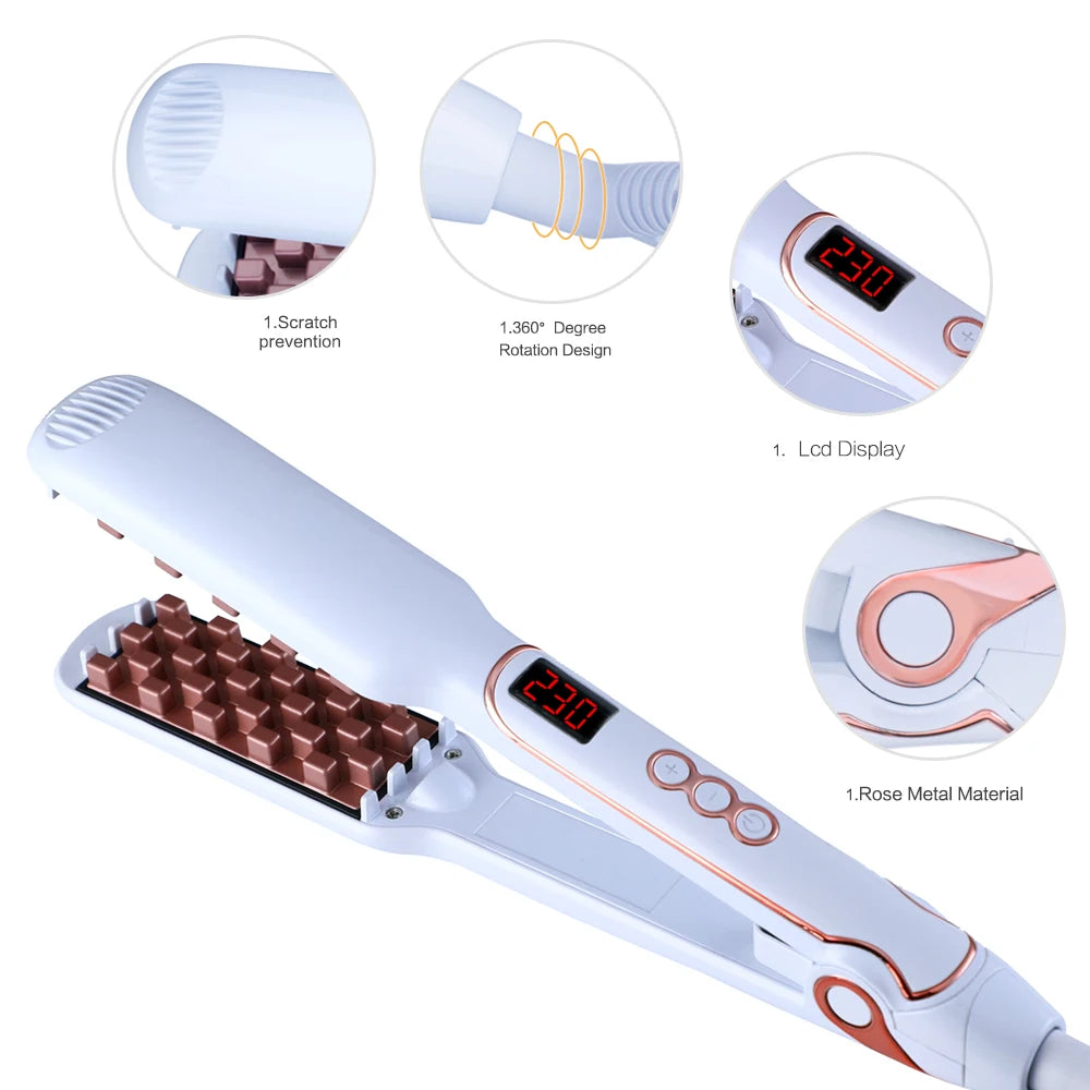 Classic 1 1/2 Inch Volumizing Hair Iron Hair Straightener Brush Comb 2 in 1 Hair Straightener Comb Crimper Waves Corn Brushes
