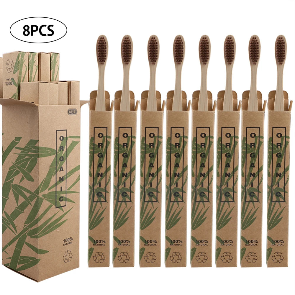 8pcs Travel Eco-friendly Bamboo Wooden Toothbrushes Bristle Oral Tooth Brush Teeth whitening Adult Oral Care