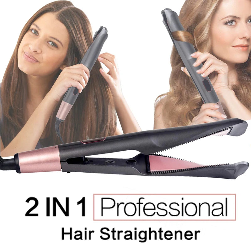 Professional Hair Straightener 2-In-1 Straight & Curler Tourmaline Ceramic Heating Plate Curling Twisted Flat Iron Hair Styling