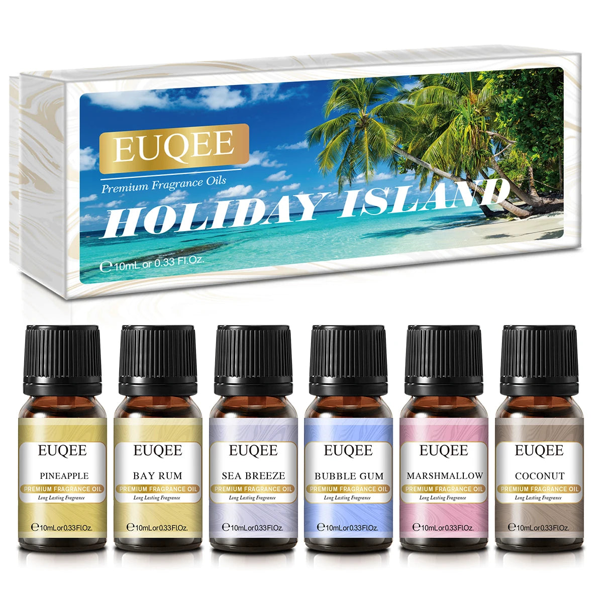EUQEE 6PCS Aromatherapy Fragrance Oil Gift Set Coffee Fruit Series Essential Oils 10ml Strawberry Cherry Pumpkin Pie Leather