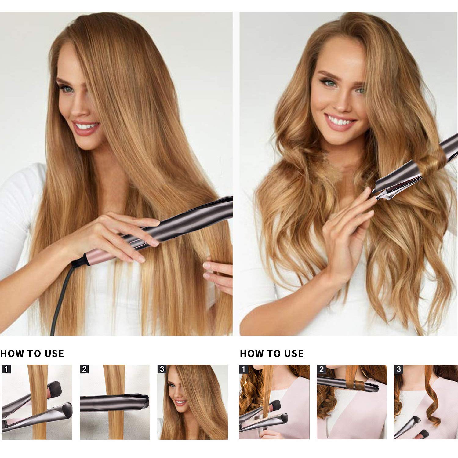 Professional Hair Straightener 2-In-1 Straight & Curler Tourmaline Ceramic Heating Plate Curling Twisted Flat Iron Hair Styling
