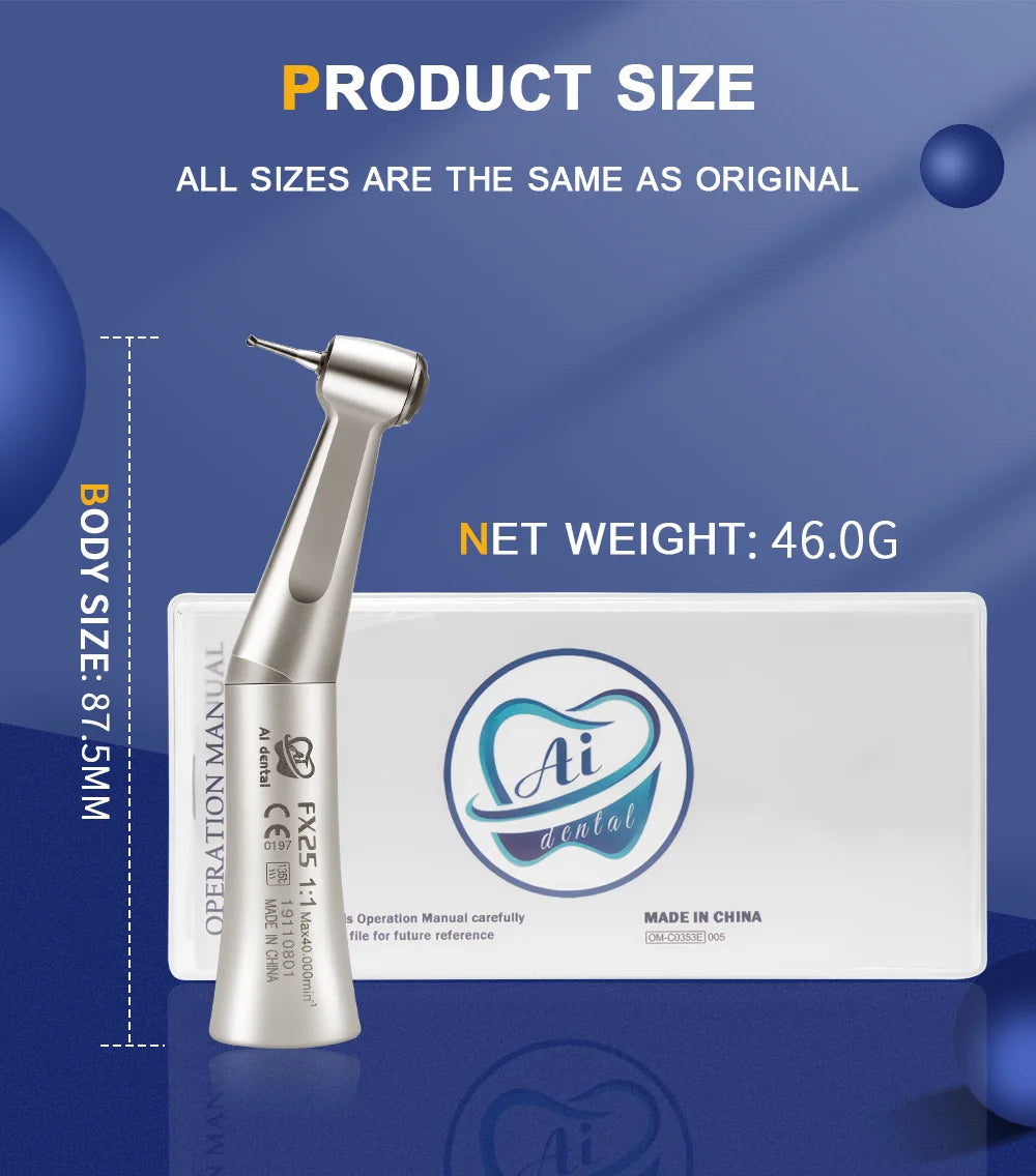 Dental supplies for dentist 1:1 contra angle handpiece FX25 external water spray handpiece non-optic compatible with air motor