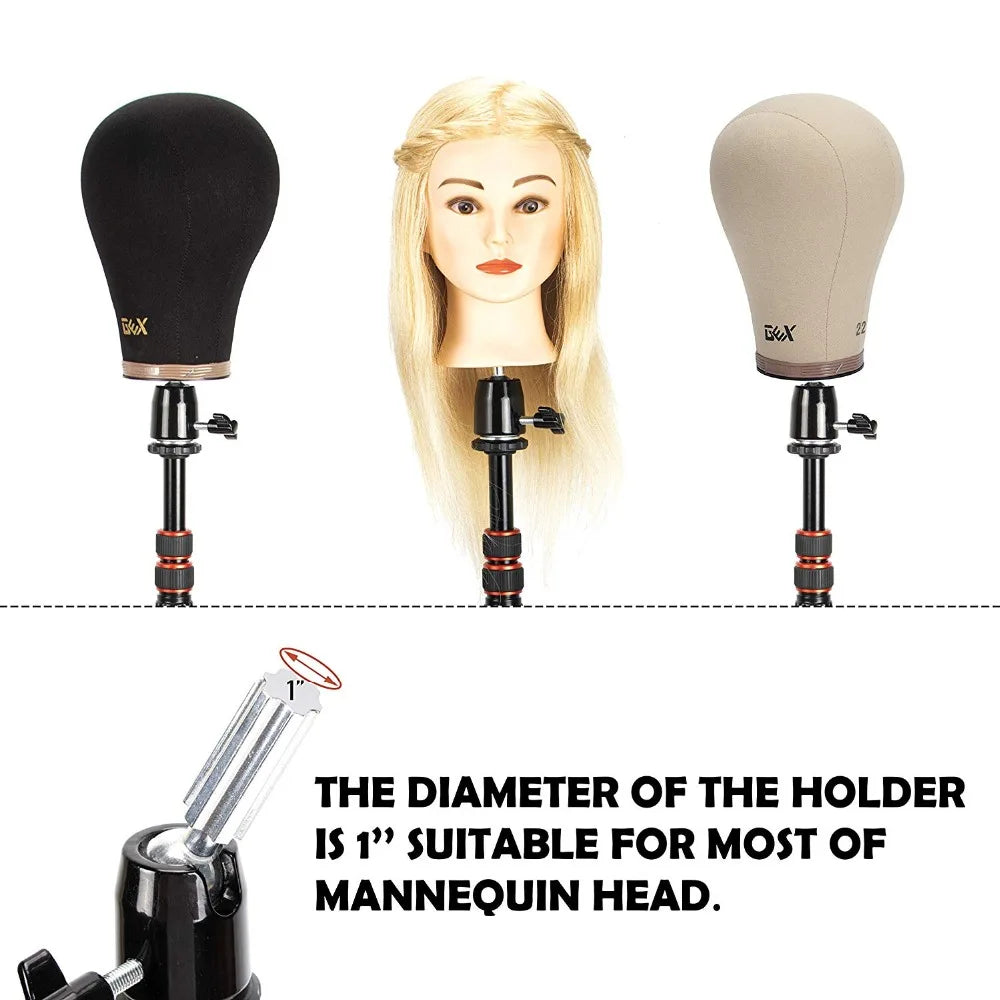 Black Multifunction Mannequin Tripod/Camera Stand Canvas Block Training Doll Manikin Head Wig Stand for Cosmetology Hairdres
