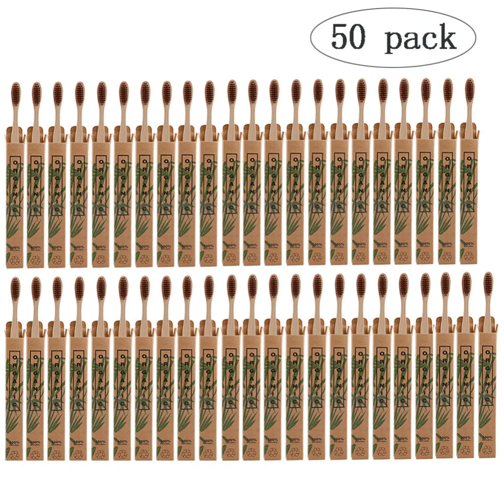 50pcs Natural Bamboo Toothbrush Wood Toothbrushes Soft Bristles Capitellum Fiber Teeth brush Eco-Friendly Oral Tooth Care
