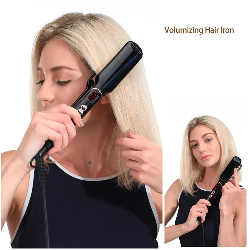 Classic 1 1/2 Inch Volumizing Hair Iron Hair Straightener Brush Comb 2 in 1 Hair Straightener Comb Crimper Waves Corn Brushes