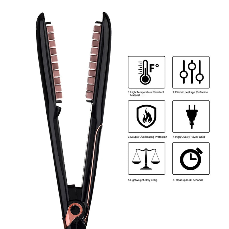 Classic 1 1/2 Inch Volumizing Hair Iron Hair Straightener Brush Comb 2 in 1 Hair Straightener Comb Crimper Waves Corn Brushes