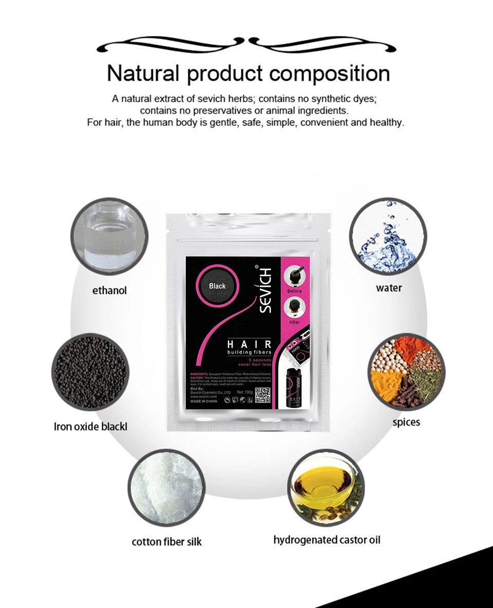 Beauty Salon Instant Thickening Hair Fiber Powder Thickening Hair Fibers Building Wig Extensions Refill Black Colors 100g