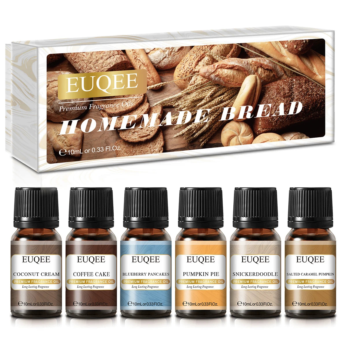 EUQEE 6PCS Aromatherapy Fragrance Oil Gift Set Coffee Fruit Series Essential Oils 10ml Strawberry Cherry Pumpkin Pie Leather
