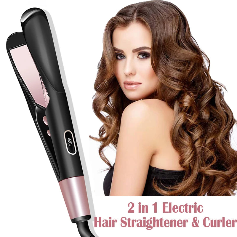Professional Hair Straightener 2-In-1 Straight & Curler Tourmaline Ceramic Heating Plate Curling Twisted Flat Iron Hair Styling