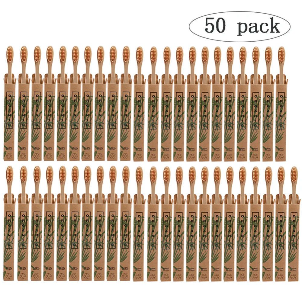 50pcs Natural Bamboo Toothbrush Wood Toothbrushes Soft Bristles Capitellum Fiber Teeth brush Eco-Friendly Oral Tooth Care
