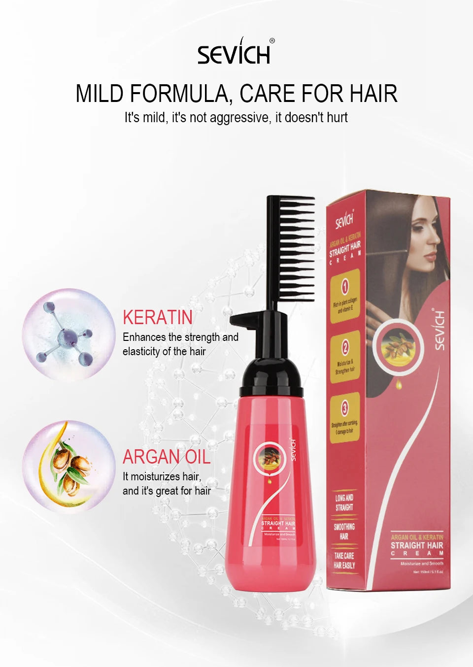 Sevich 150ml Hair Straightening Cream Keratin Hair for Women Salon Fast Smoothing Nourishing Easy Use Repair Damaged Hair
