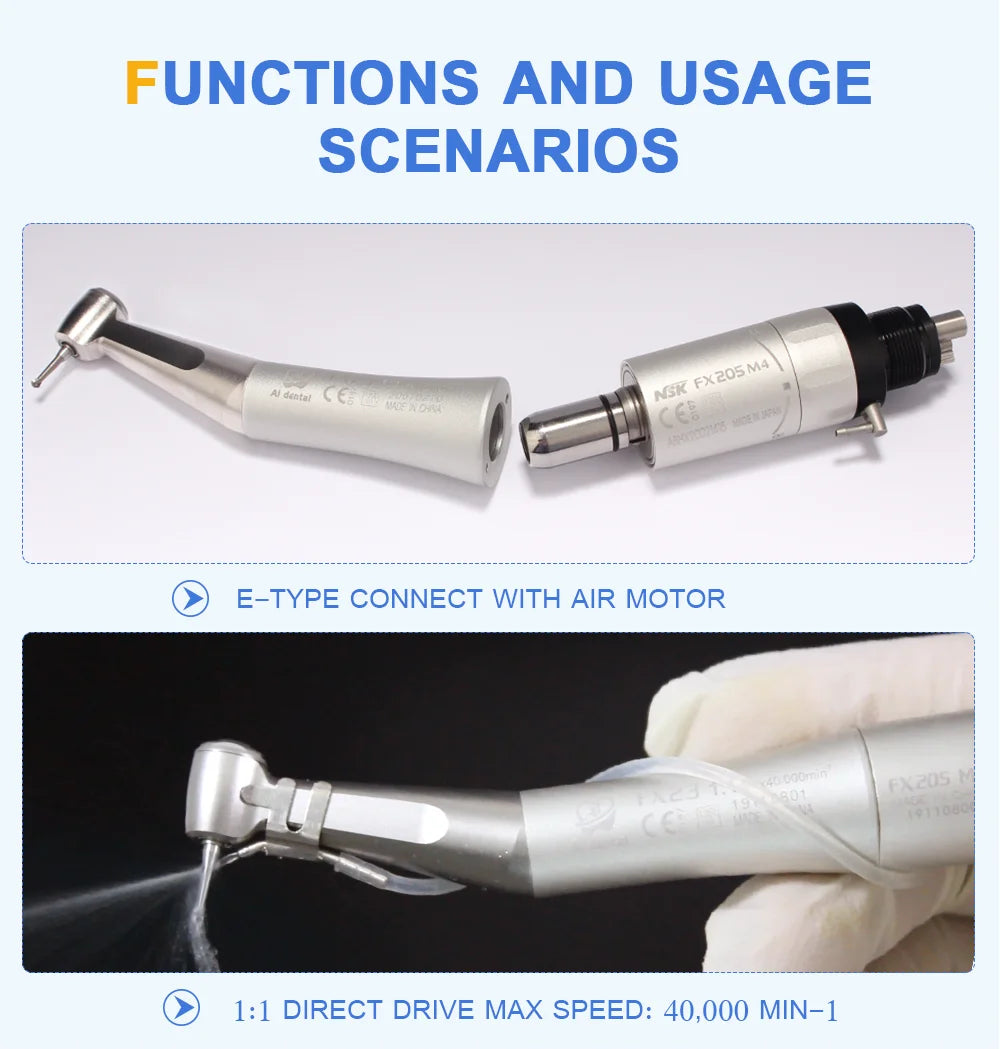 Dental supplies for dentist 1:1 contra angle handpiece FX25 external water spray handpiece non-optic compatible with air motor