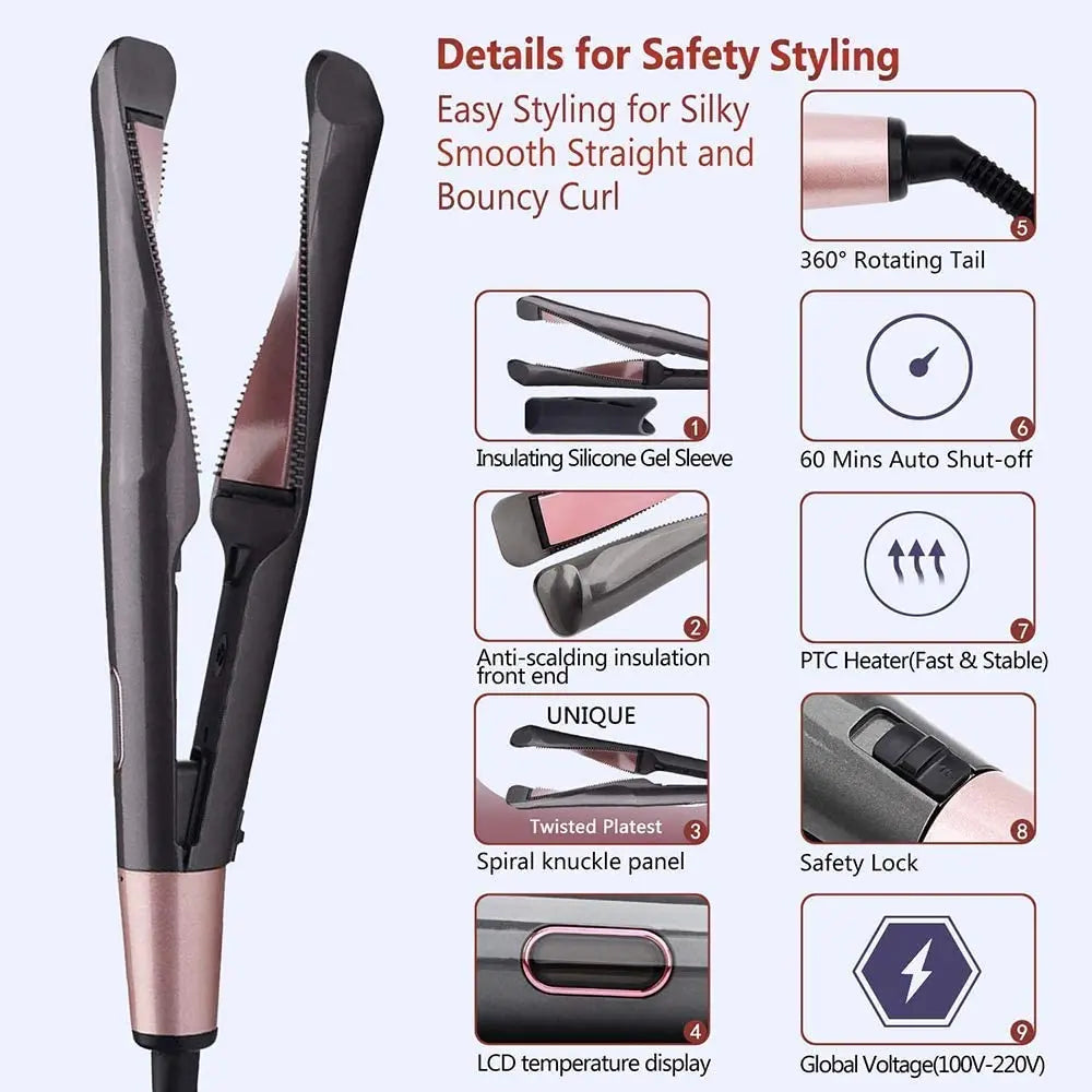 2 in 1 Pro Gold Titanium Flat Iron Twist Hair Curler & Straightener Irons Anti-Frizz For Hair Straightening Curling Styling Tool
