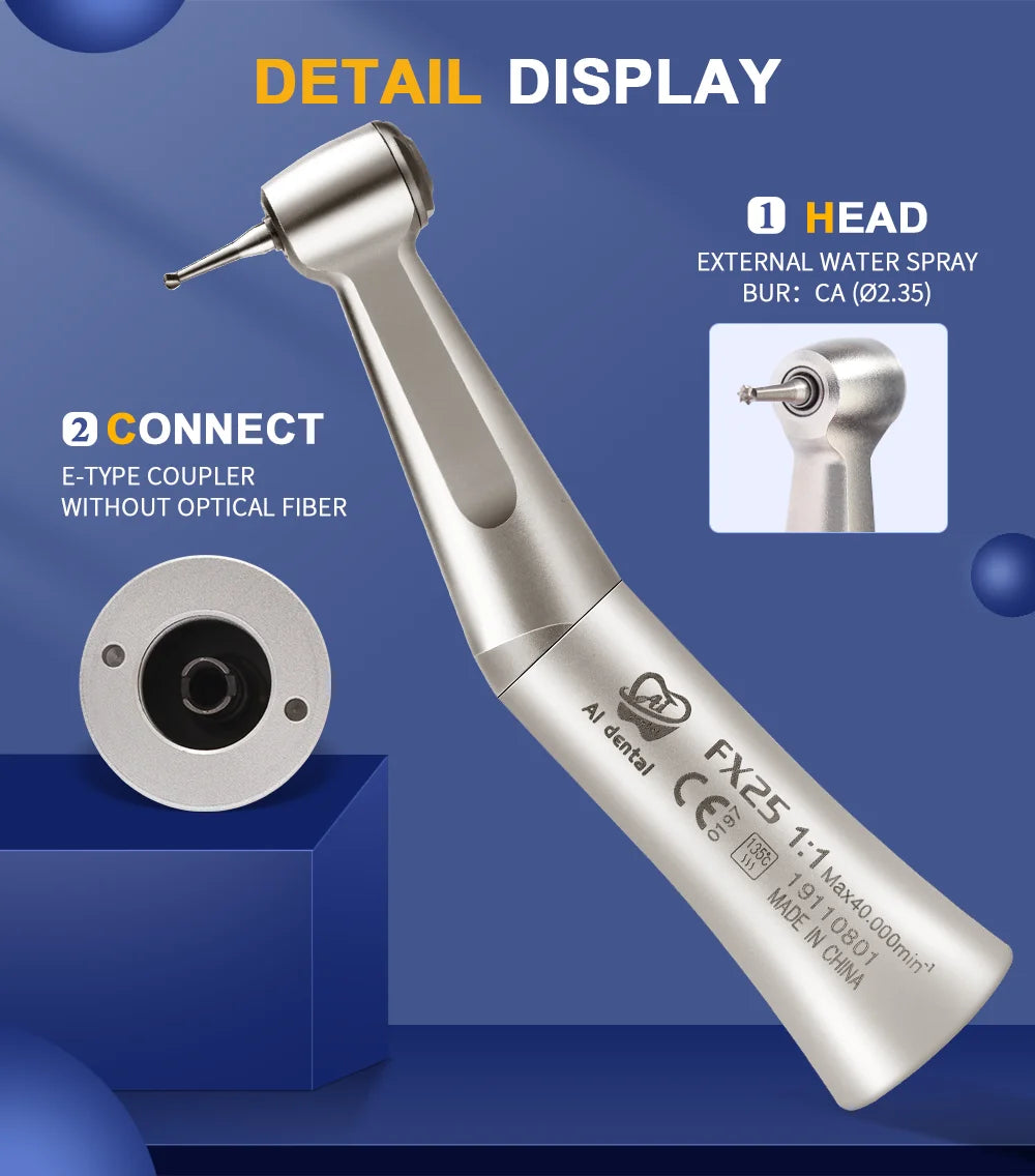Dental supplies for dentist 1:1 contra angle handpiece FX25 external water spray handpiece non-optic compatible with air motor