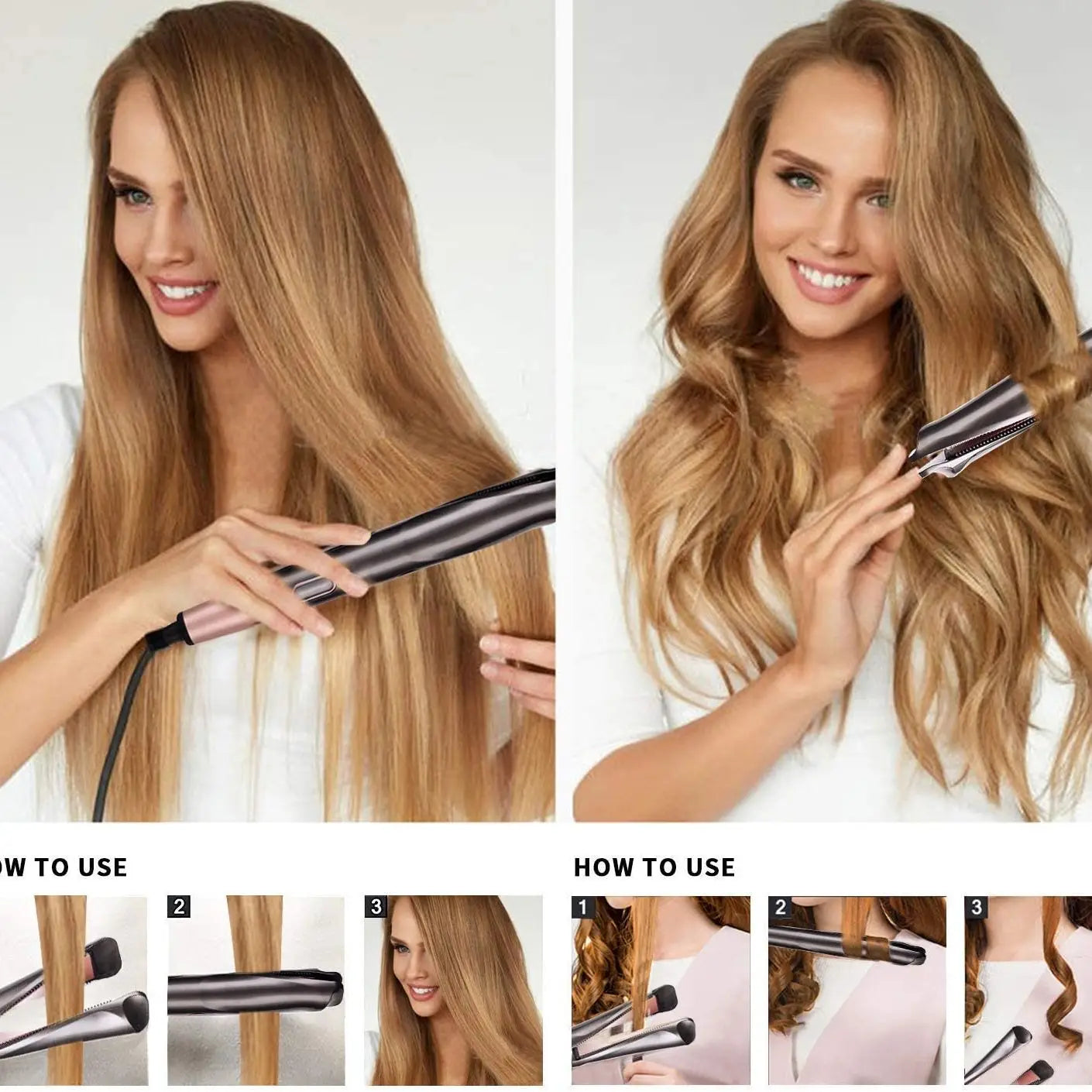2 in 1 Pro Gold Titanium Flat Iron Twist Hair Curler & Straightener Irons Anti-Frizz For Hair Straightening Curling Styling Tool