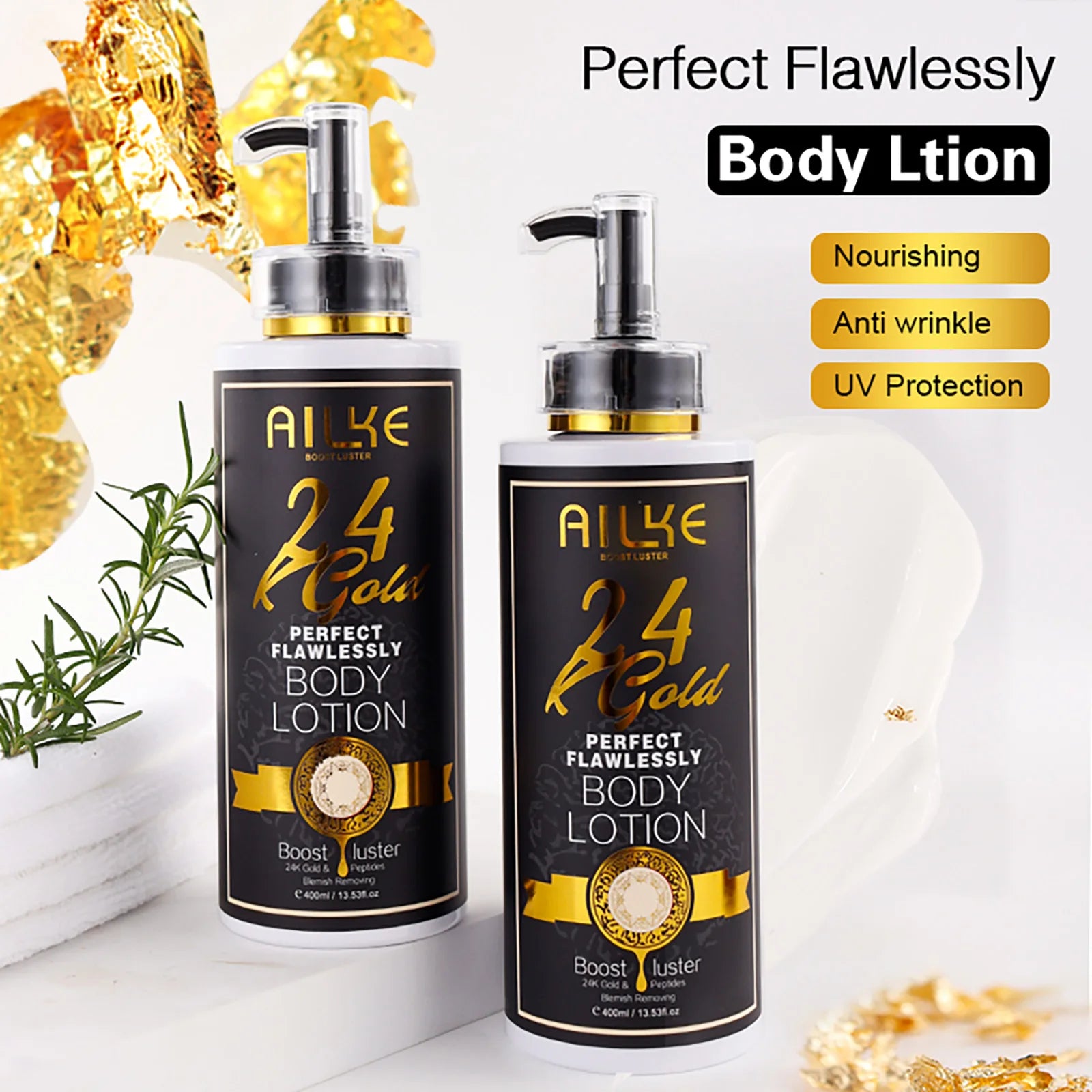 AILKE 24k Gold Flawlessly Body Oil, Natural Plant Oil For All Skin Type, Skin Moisturizer, Reduce Spots, Smoothing, Brightening