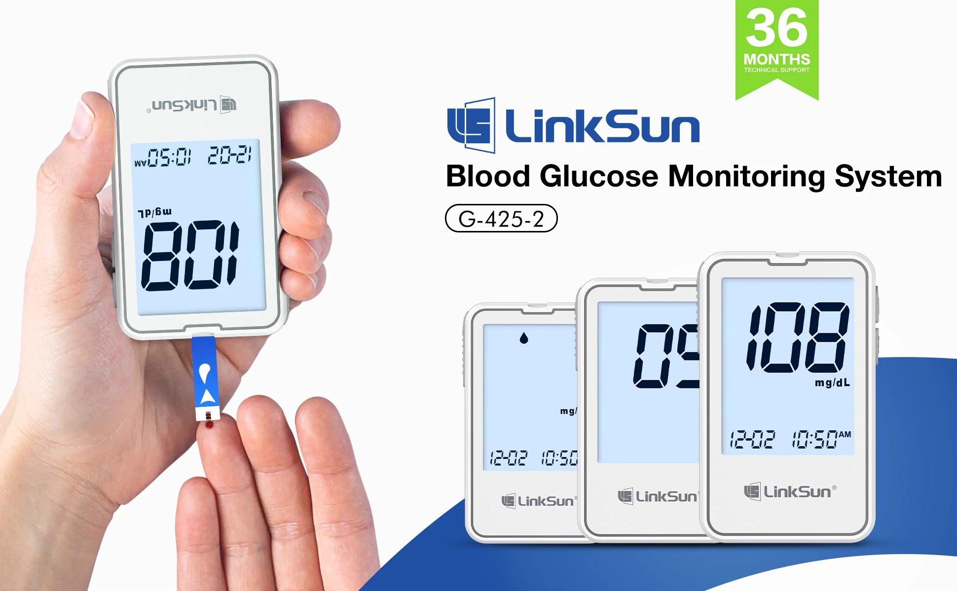 Blood Glucose Meter LinkSun G-425-3 Glucometer 50/100pcs Diabetes Tester Blood Sugar Monitor Digital Glucosemeter Complete Kit