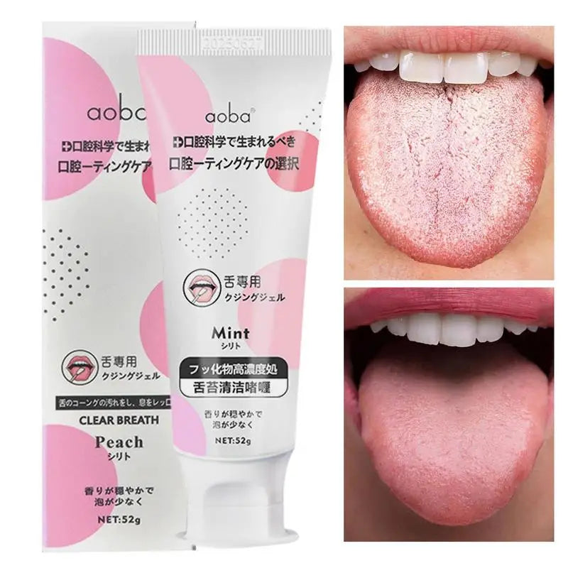 Tongue Coating Cleaning Gel Oral Care Fresh Breath Tongue Scraper Toothbrush Two-in-One Brush Gel Paste Gentle Natural Whitening