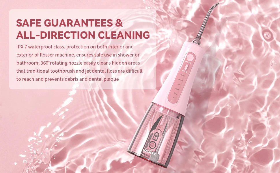 Sejoy Electric Oral Irrigator Water Flosser Portable Dental Water Flosser 6 Jets 5 Modes 350ml Tank Rechargeable Teeth Cleaner