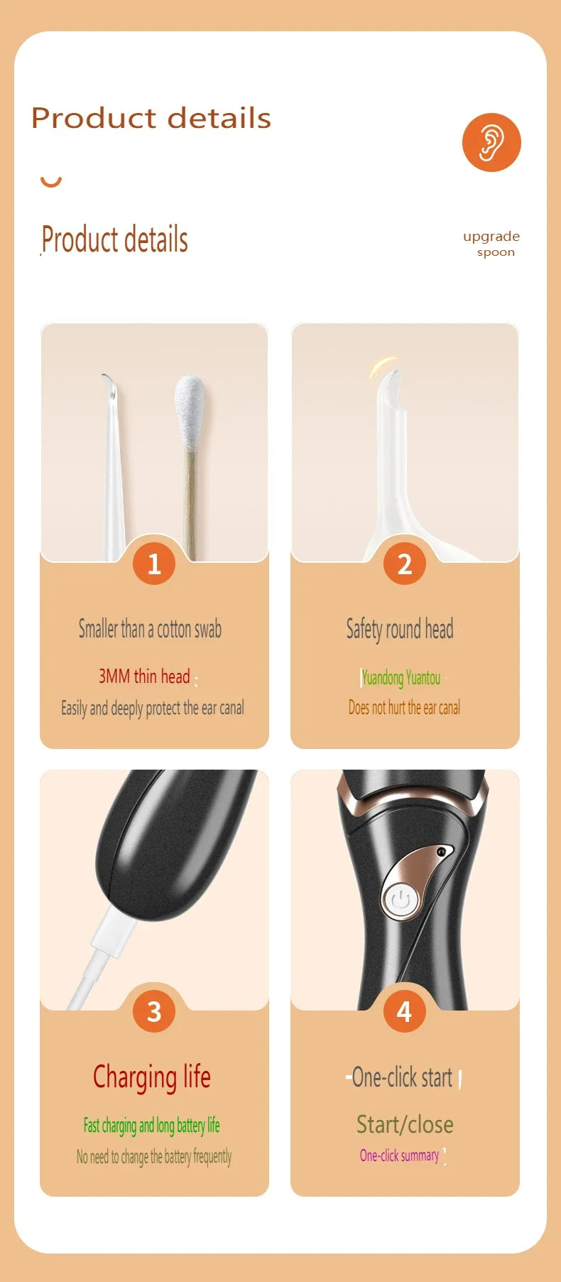 Electric Earpick for Children and Adults Electric Earpick for Earwax Ear Cleaner Earpick for Children