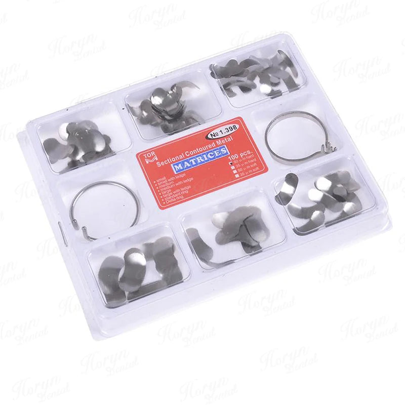 36/100 pcs Dental Supplies Matrix with Springclip NO.1.330 Sectional Contoured Metal Matrices Full kit for Teeth Replacement