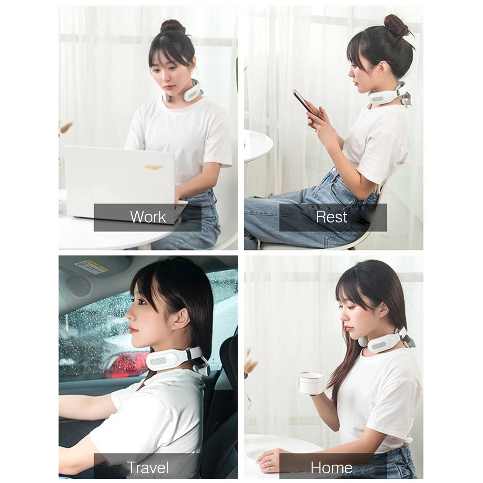 Cervical Massager 16 Modes USB Smart Pulse Heating 4 Head Neck Massager for Neck Tension