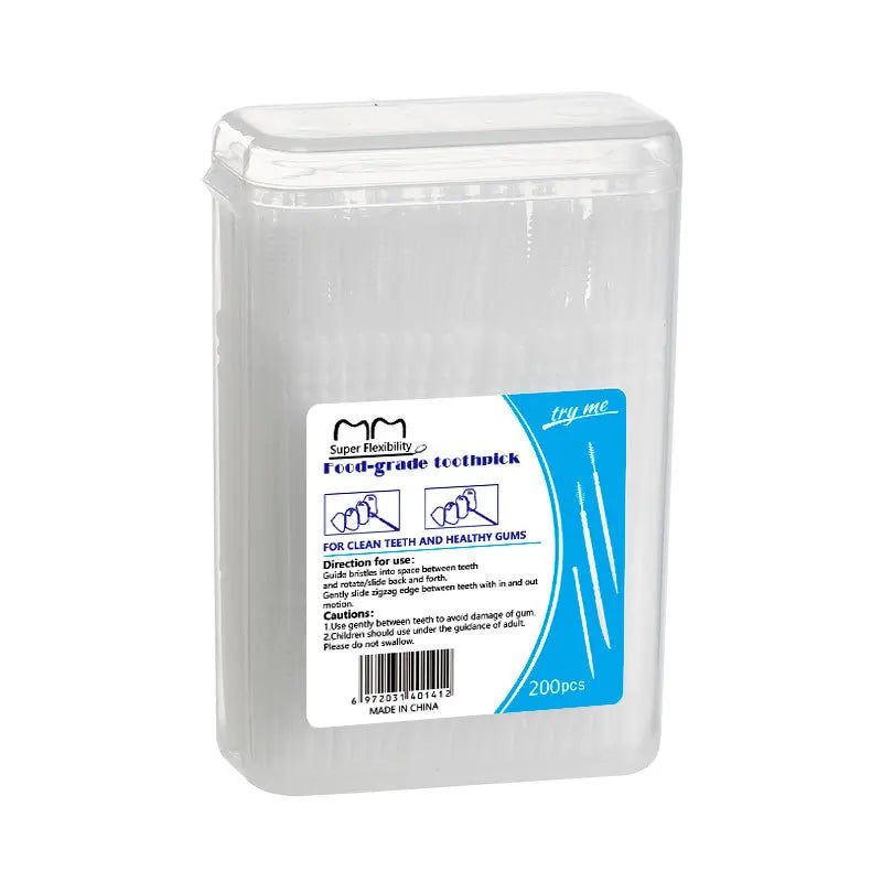 Toothpick Brush 200 PCs Boxed Plastic Toothpick Disposable Household Interdental Brush Teeth Picking Dental Floss