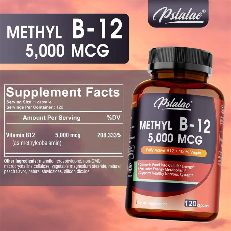 Vitamin B12 - 5000 MCG Supplement -Benefits Brain & Heart Function, Supports Memory,Boost Natural Energy Supple - 120 Capsules