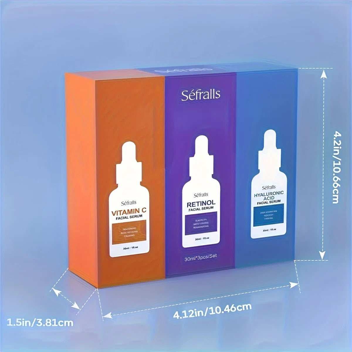Séfralls Hyaluronic Acid VC Serum with Vitamin C and A. It offers firming effect, hydrates, whitens, shrinks pores, is anti