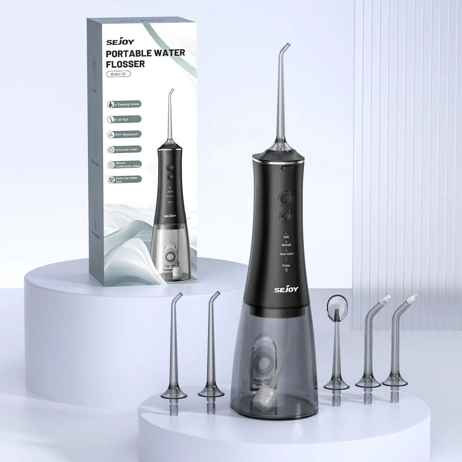Sejoy Oral Irrigator for Teeth Cleaning Water Flosser Dental Cordless USB Rechargeable 4 Modes Teeth Clean Portable for Travel