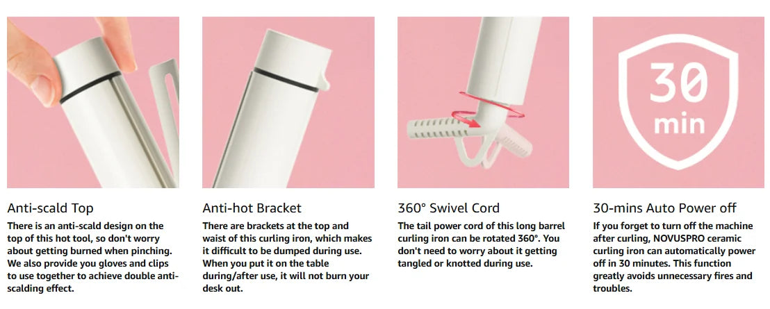1.5 Inch Extra Large Curling Wand for Long Hair - Ceramic Tourmaline Barrel with 40000000 Negative Ions, 2 Clips