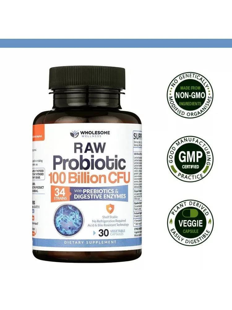 100 Billion CFU Probiotics, Probiotics for Adults, Shelf Life Probiotic Supplement with Prebiotics and Digestive Enzymes