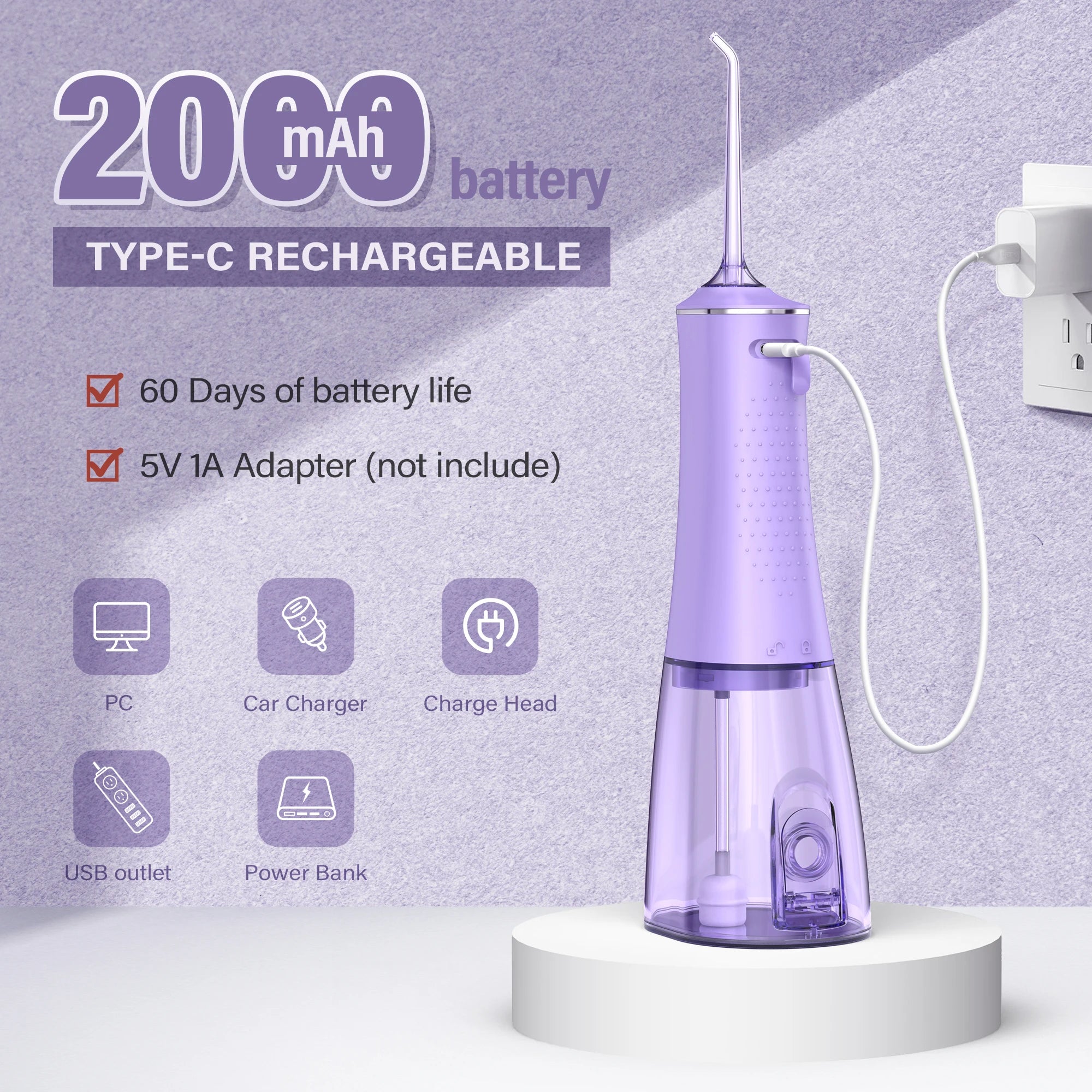 Sejoy Oral Irrigator for Teeth Cleaning Water Flosser Dental Cordless USB Rechargeable 4 Modes Teeth Clean Portable for Travel