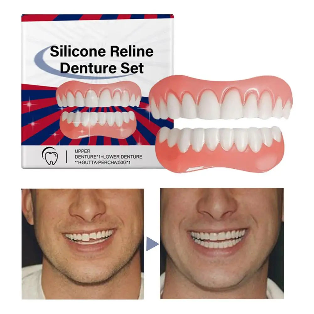 Silicone Denture Set Silicone Upper Lower Veneers Perfects Laugh Soft Denture Kit Denture Silicone Liners Soft Denture Kit